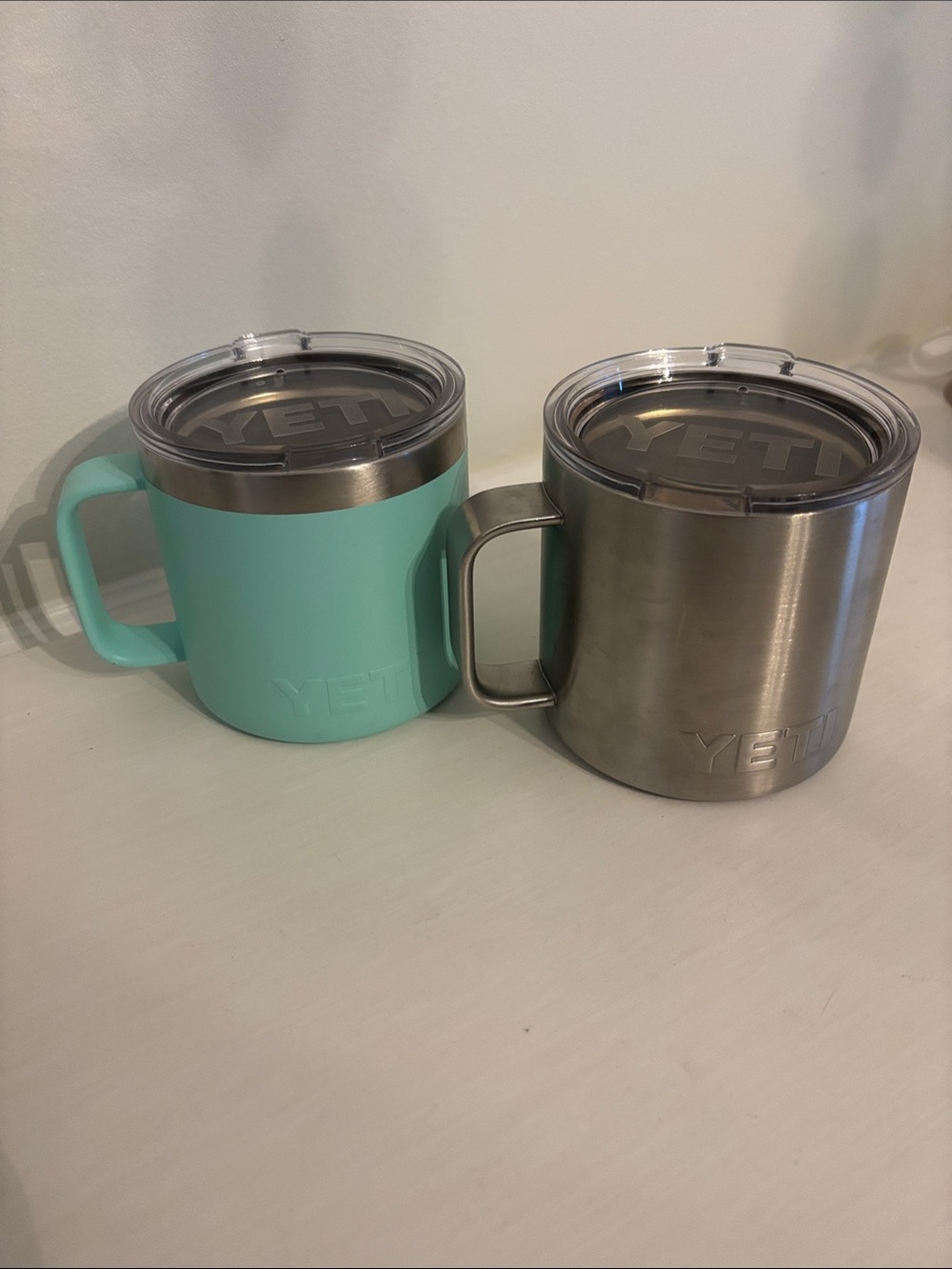 Yeti Stainless Steel & Mint Green Insulated Travel Mugs with Handles - 14oz